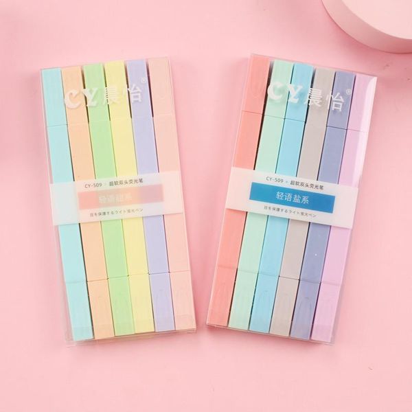 

highlighters 2021 set highlight color marker pen morandi series soft tip highlighter student thick and thin double-headed 6 packs season, Black;red