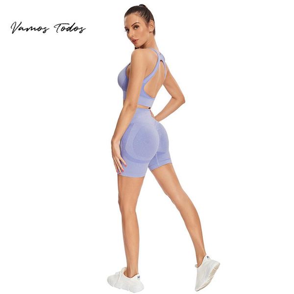 

women's tracksuits 2021 summer womens workout crop with high waisted 2 piece set outfits yoga sports bra tight shorts gym suit vamos to, Gray