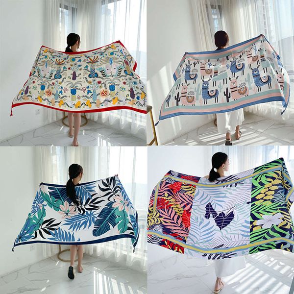

2020 spring summer ethnic style cotton and hemp women's sunscreen silk scarf long shawl travel holiday beach towel, Blue;gray