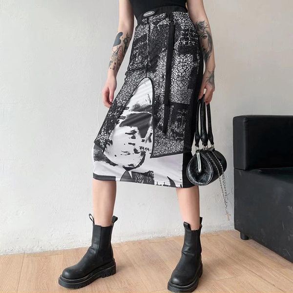 

skirts women's gradient blooming ink-splashing printing stitching personalized design 2021 fashion printed, Black
