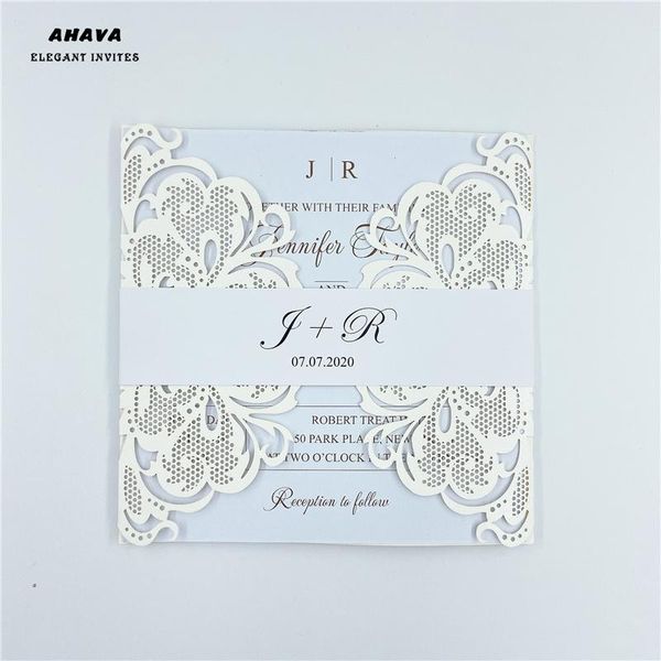 

greeting cards 50Ã ivory laser cut wedding invitations card lace elegant with belly band envelopes party decoration