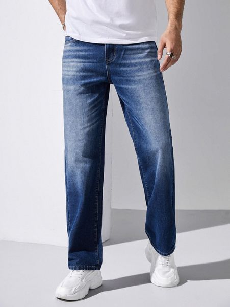 

men slant pocket straight leg jeans d5qi#, Blue