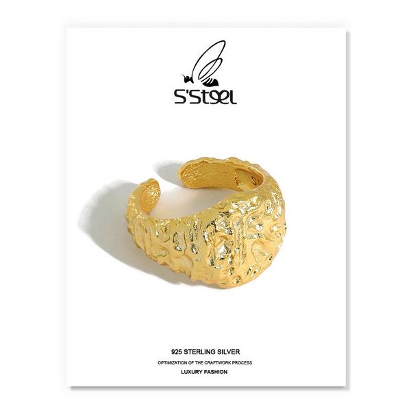 

cluster rings s'steel korean for women 925 sterling silver designer geometric personalized ring adjustable joyas de plata jewellery, Golden;silver