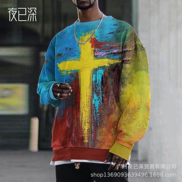

2021 spring printed fashion sweater loose type men's model, Gray;blue