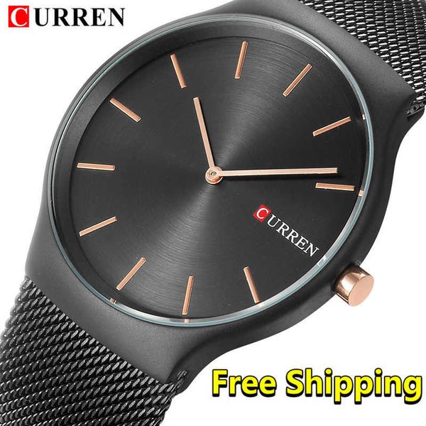 

curren watch men luxury brand business ultra thin men's wristwatch stainless steel minimalist watches man relojes hombre 210527, Slivery;brown