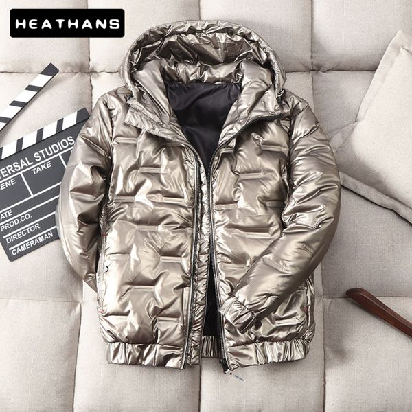 

shiny down winter et, thick thermal hoodie, cold and moisture proof, novel, Black
