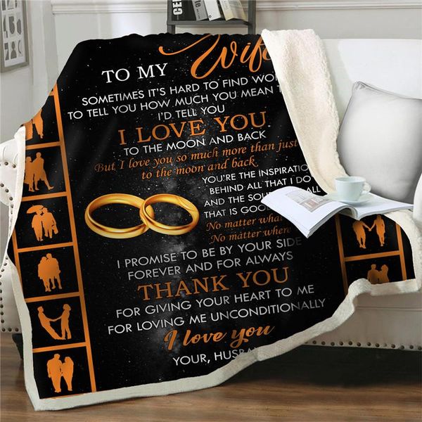 

blankets plush throw sherpa fleece bedspread blanket beddings picnic soft message letter flannel gift to my wife