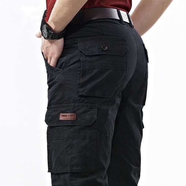 

men's pants men's overalls military army tactical cargo cotton baggy denim male multi-pockets casual outdoor long trousers, Black