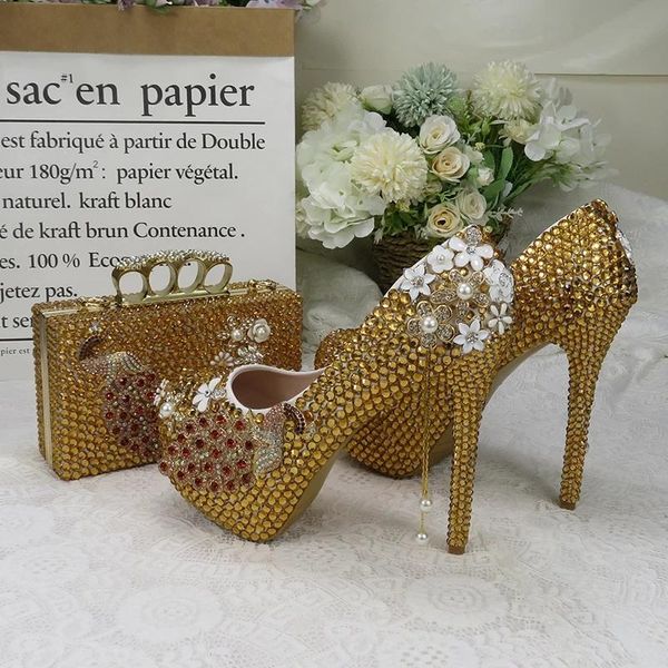 

dress shoes 2021women's party and bag golden crystal bridal wedding high heels ladies platform round toe thin, Black