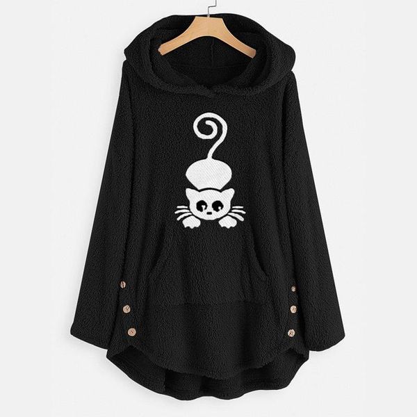 

women's hoodies & sweatshirts cat embroidery pocket women hoodie kawaii clothes harajuku loose oversized hooded sweatshirt autumn and, Black