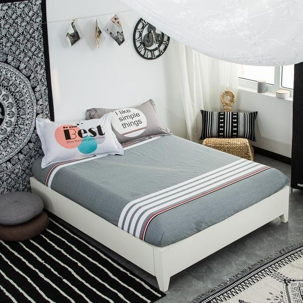 

sheets & sets stripe single double bed 100%cotton fitted sheet mattress cover four corners with elastic twin full queen lining