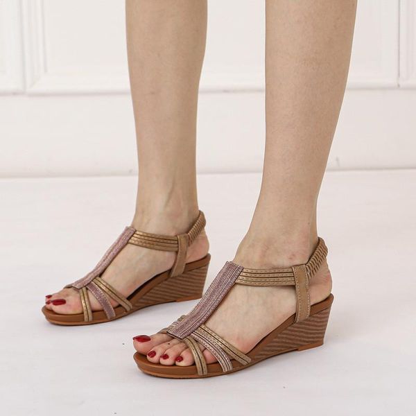 

sandals kalsooni 2021 women wedges rome comfortable bohemian vintage beach shoes, Black