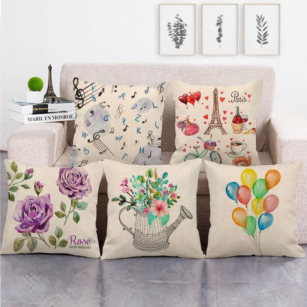 

cute vintage one side print cushion cover linen pillow cover for home sofa seat throw covers decoration 45x45cm