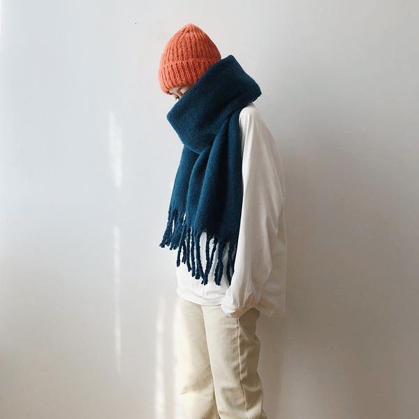

scarves big mohair thick scarf female autumn and winter warm double-sided korean version of the wild long collar shawl, Blue;gray