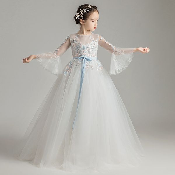 

princess little flowers wedding party pompon garment hosts piano performance dress childrens birthday party evening dress, White;pink