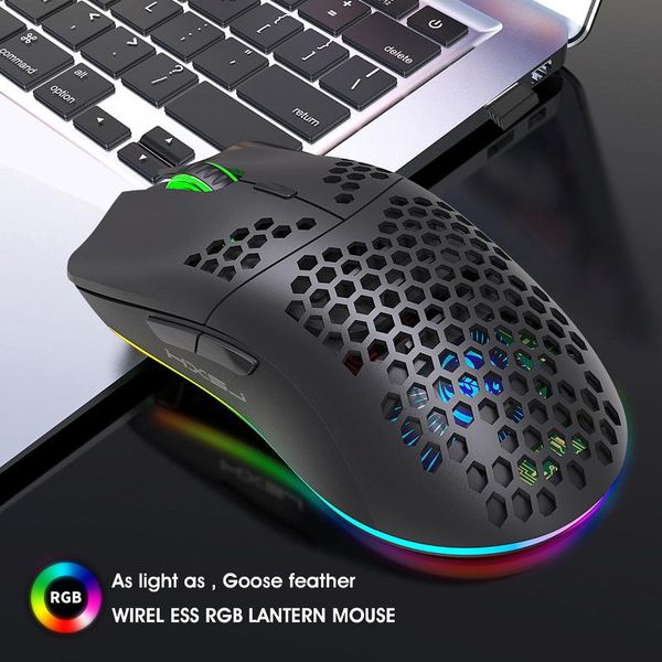 

hxsj 2.4ghz wireless gaming mouse rechargeable mouse with rgb light effect 4 adjustable dpi hollowed-out honeycomb for pc