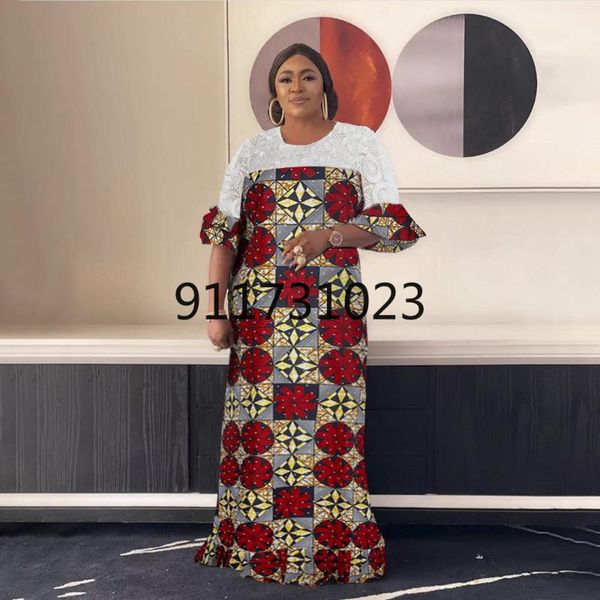 

ethnic clothing polyester african dresses for women summer short printing o-neck long dress maxi clothes, Red