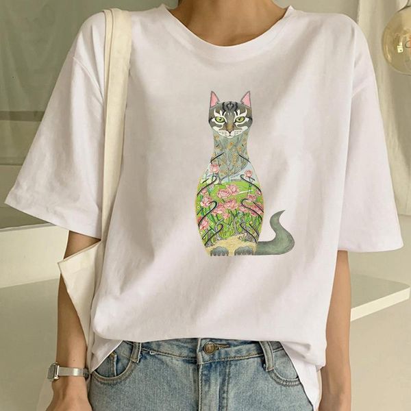 

cute cat print women t shirt summer casual short sleeve o neck t-shirt funny ladies white tshirt clothing