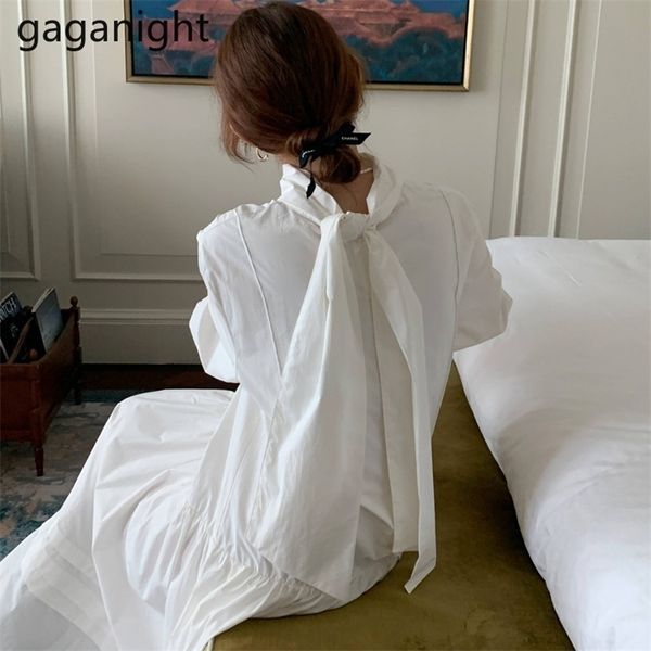 

spring slim elegant a-line ankle-length dresses solid french girls vintage fairy dress maxi long sleeve big bow 210601, Black;gray