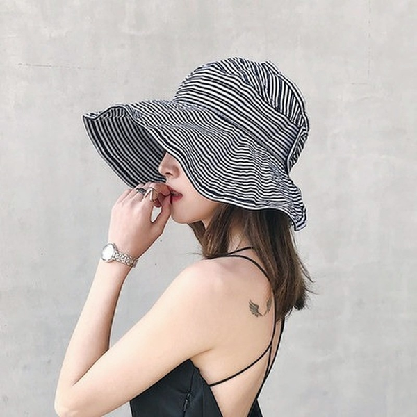 

striped empty sun hat korean summer foldable beach hats outdoor big brimmed sun hats korean version, Blue;gray