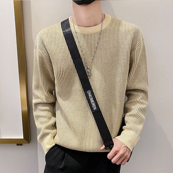 

2021 new winter thick sweater men's slim warmth fashion casual knit pullover men wild o-neck sweaters mens clothes -3xl erur, White;black