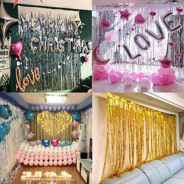 

party decoration 2m 3m metal tassel rain silk curtain color strip stage background christmas birthday wedding halloween backdrop