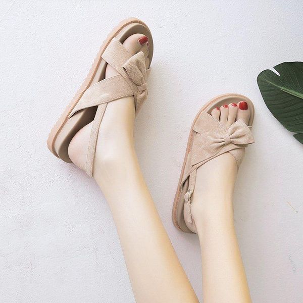 

sweet bow-knot flock cross band sandals women open toe buckle elevated sandal creepers student muffins gladiator sandalias mujer, Black
