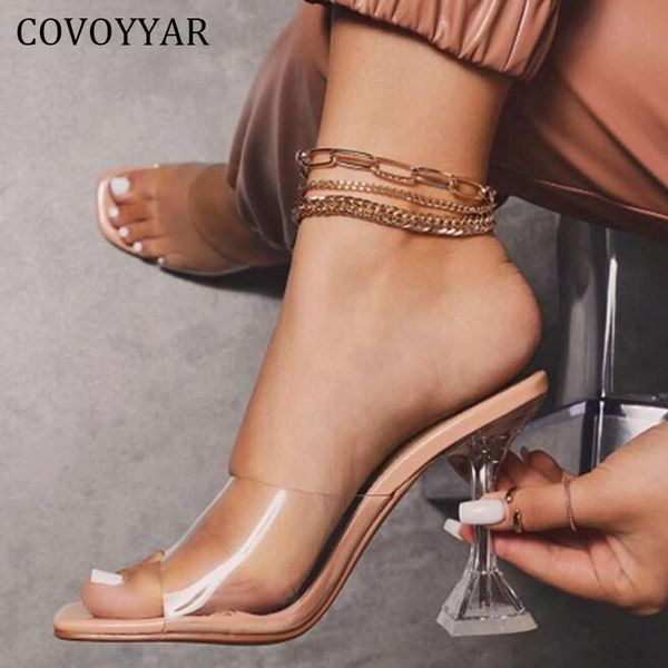 

slippers covoyyar 2021 summer women sandals transparent thin heel mules high heels woman casual lady pumps wsl147, Black