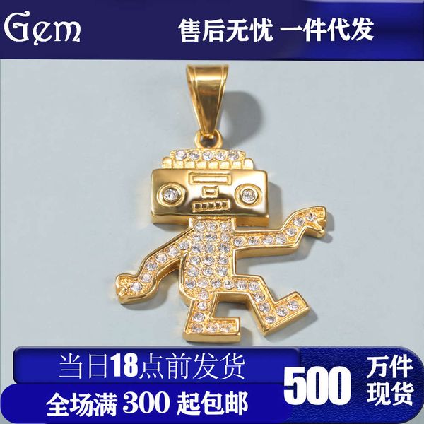 

titanium steel hip hop necklaces: a collection of dancing robots, Silver
