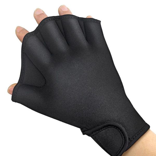 

1 pair swimming gloves aquatic fitness water resistance webbed glove dive equipment aqua fit paddle training fingerles jllbvo