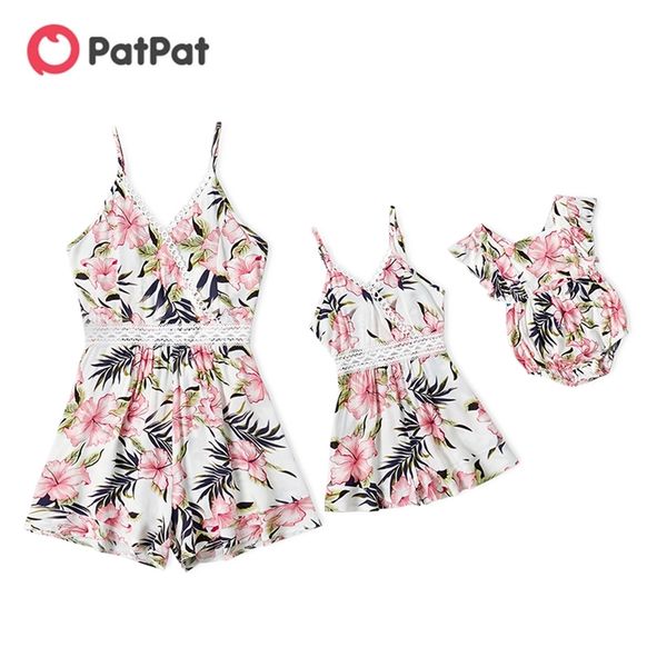 

floral print lace hollow sling rompers for mommy and me 210528, Blue