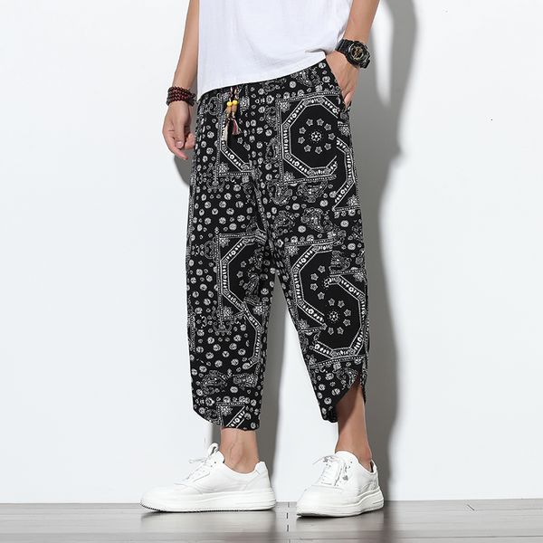 

2021 new men runners streetwear jogging cotton casual loose fitness pants printed male qshf, Black