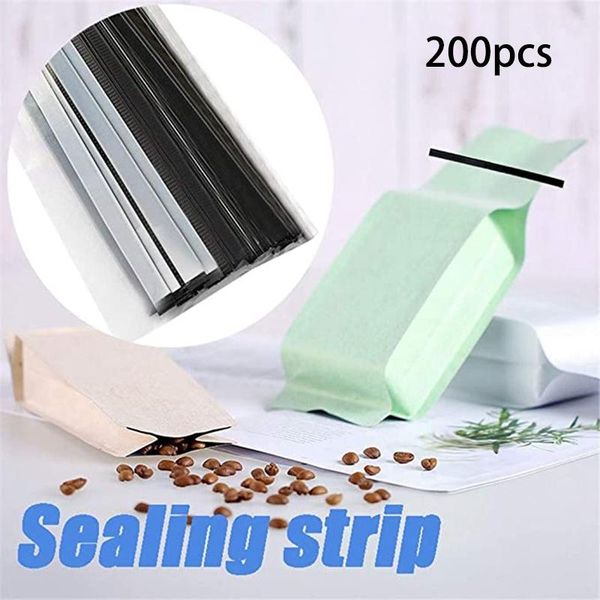 

bag clips 200pcs peel and stick tin ties, wire bendable sticky coffee ties sealing bead of baked food 5.5 inch-black
