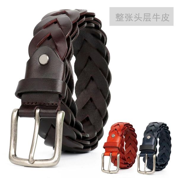 

belts braided belt men's leather needle buckle layer pure cow retro leisure personality handmade fashion, Black;brown