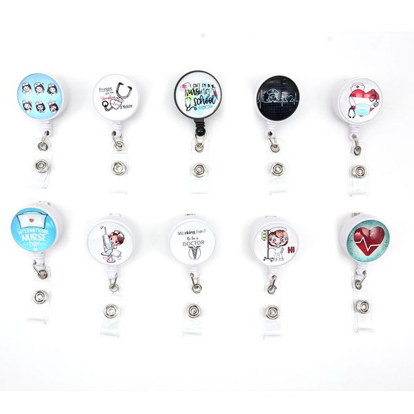 

fashion custom key rings nursing epoxy retractable medical glass badge holder yoyo pull reel doctors id name card for nurse accessories, Slivery;golden