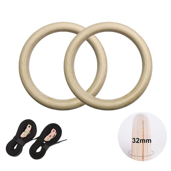 

2pcs gym rings, wood gymnastic rings with 15ft adjustable straps a0ka