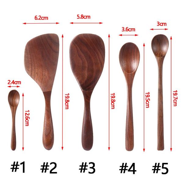 

spoons 1pc black walnut coffee honey tea wooden japanese style stir long scoop large soup rice spoon kitchen tableware gift