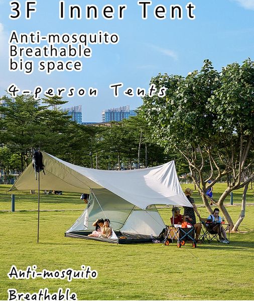 

3f ul gear shanjing4 inner tent outdoor family camping 4 person multifunctional ultralight rain and windproof tent