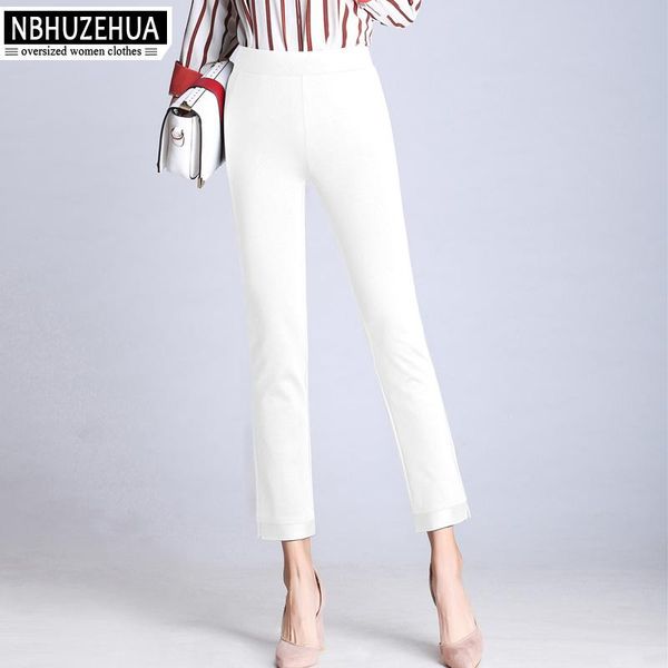 

women's pants & capris nbhuzehua suit women office lady ol pantalon femme plus size high waist slim work wear trousers 5xl 6xl 7xl 19-a, Black;white