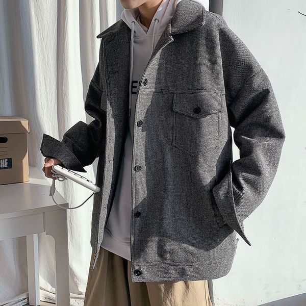 

men's 2021 casual oversize winter new woman classic short woolen coat korean streetwear man clothing p8w4, Black