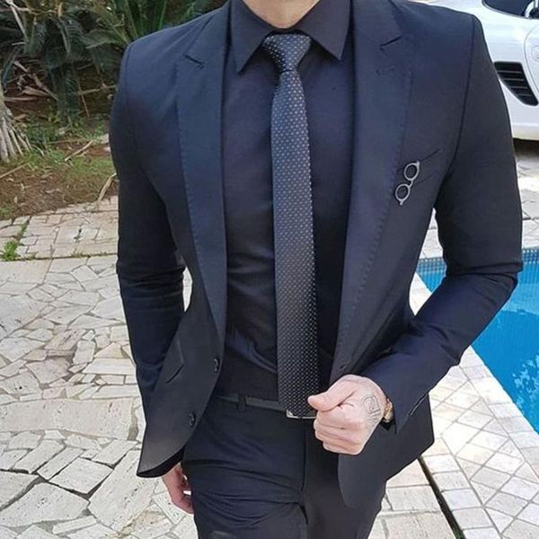 

men's suits & blazers navy blue slim fit mens wedding 2021 groom wear tuxedos bridegroom casual costume homme blazer 2 pieces jacket pa, White;black