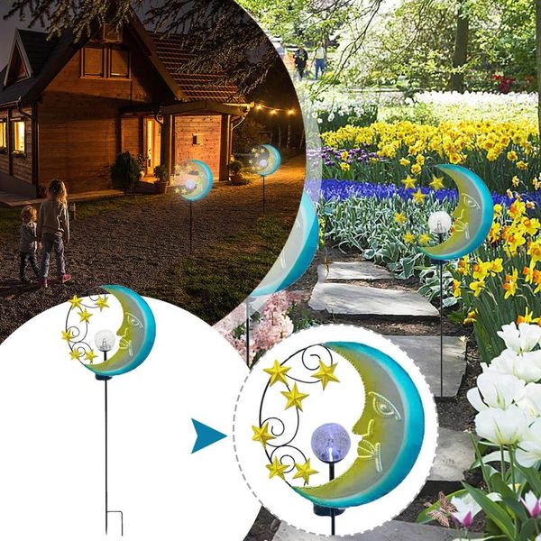 

lawn lamps solar powered outdoor lamp sun face flower star iron art hollow garden decoration light landscape holiday #x3