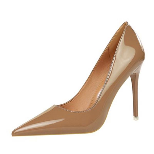 

dress shoes patent leather concise women's pointed toe office high heels pumps women party wedding shallow nude red, Black