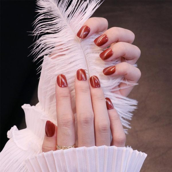 

false nails 2021 24pcs red wear short paragraph fashion manicure patch save time wearable nail fre-drop, Red;gold