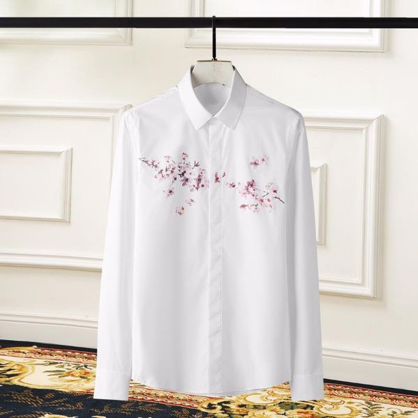 

men's casual shirts royal embroidery luxury shirt men fashion plum blossom long sleeve business cotton for, White;black
