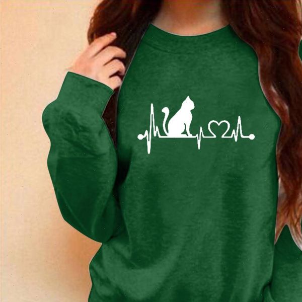 

autumn winter women sweatshirt oversize hoodie cat printing o neck long sleeve pullover sweatshirt ladies hoodie streetwear 2021, Black