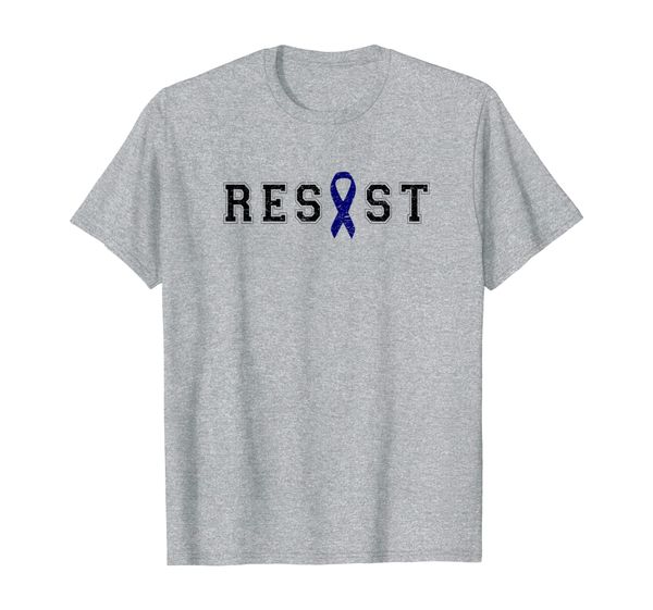 

resist dark blue ribbon colon cancer fighter survivor retro t-shirt, White;black