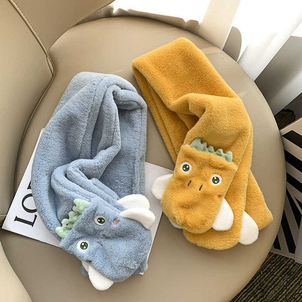

children's fur scarf little dinosaur boys girls autumn and winter thickened plush glov baby korean version chaomeng warm neck cover, Blue;gray