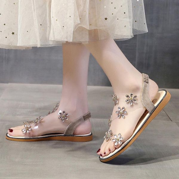 

sandals sandal women summer 2021 transparent platform beach flat roman shoes, Black