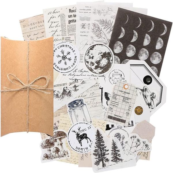 

gift wrap 30pcs vintage scrapbook stickers pack decorative retro nature moon plants collection note diy diary journal paper arts crafts
